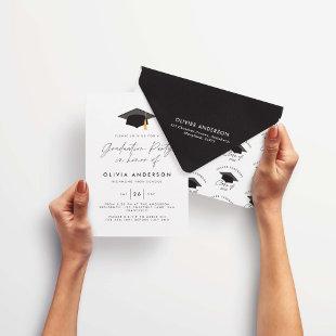 Graduation modern simple elegant black white party invitation