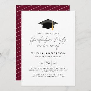 graduation modern simple elegant burgundy party invitation