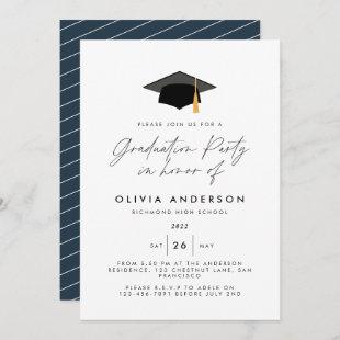 Graduation modern simple elegant navy blue party invitation