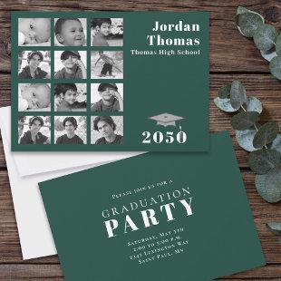 Graduation Multi Photo Collage Minimal Dark Green Invitation