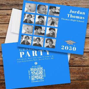 Graduation Multi Photo Collage Simple Blue QR Code Invitation