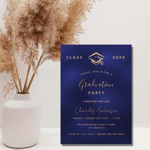 Graduation navy blue gold simple luxury invitation