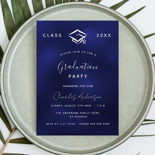 Graduation navy blue white simple luxury 2023 invitation