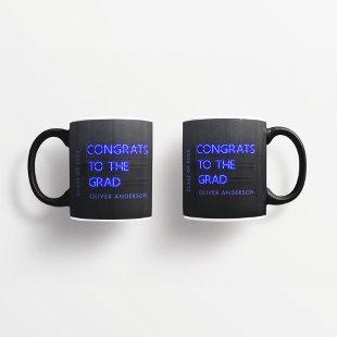 Graduation neon black blue congrats modern stylish coffee mug