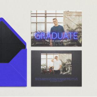 Graduation neon blue contemporary modern two photo