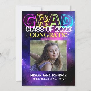Graduation neon glow middle school grad photo announcement
