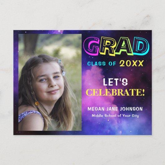 Graduation neon glow middle school grad photo invitation postcard