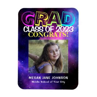 Graduation neon glow middle school grad photo magnet