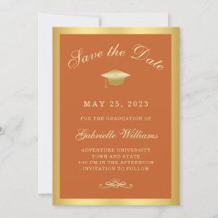 Graduation Orange Gold Frame Save the Date Announcement