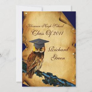 GRADUATION OWL PARCHMENT AND RED WAX SEAL MONOGRAM INVITATION