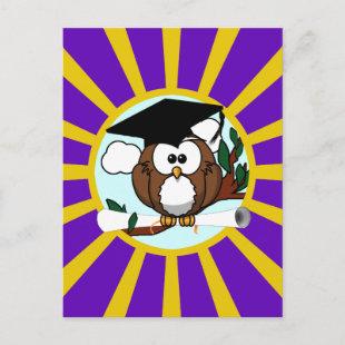 Graduation Owl Purple And Gold School Colors Announcement Postcard