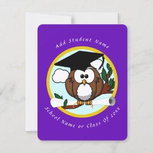Graduation Owl w/ Cap & Diploma - Purple Announcement