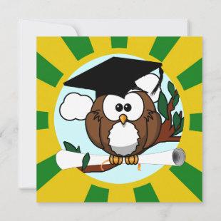 Graduation Owl With Green And Gold School Colors Invitation