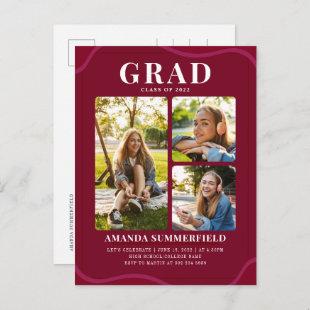 Graduation Party 2022 Grad Photo Collage Burgundy Invitation Postcard