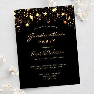 Graduation party 2024 black gold stars postcard