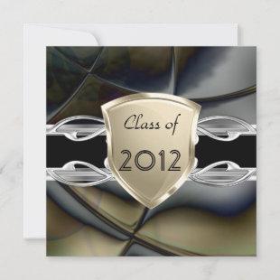 Graduation Party Abstract Black Gold Silver Invitation