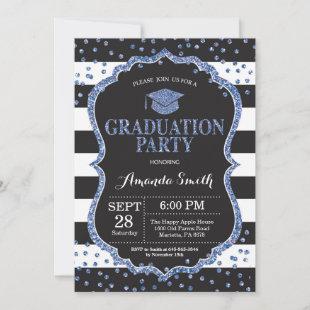 Graduation Party Black and Blue Glitter Invitation