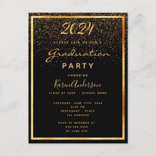 Graduation party black glam gold 2024 invitation postcard