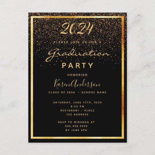 Graduation party black glam gold 2024 invitation postcard
