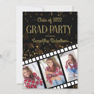 Graduation Party Black Gold Star 3 Photos 2022 Invitation