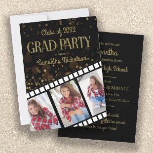 Graduation Party Black Gold Star 3 Photos 2022 Invitation