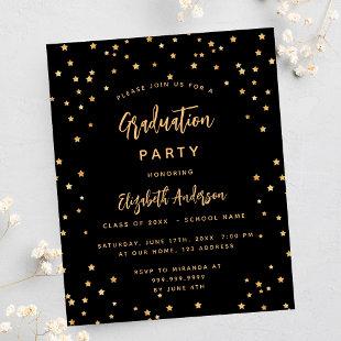 Graduation party black gold star budget invitation