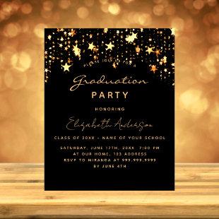 Graduation party black gold stars invitation postcard