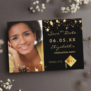 Graduation party black gold stars photo 2023 save the date