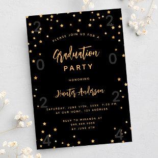 Graduation party black gold stars year invitation