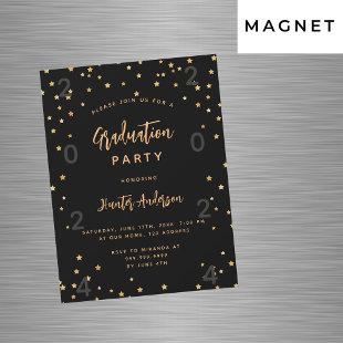 Graduation party black gold stars year luxury magnetic invitation