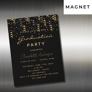 Graduation party black gold streamers luxury magnetic invitation