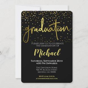 Graduation Party Black Gold Typography Invitation
