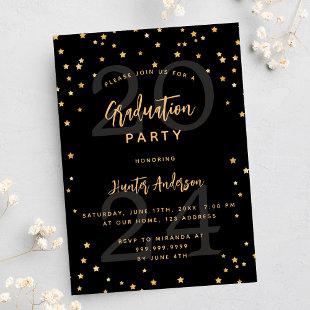 Graduation party black gold year stars luxury invitation