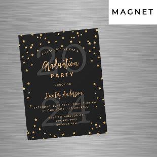 Graduation party black gold year stars luxury magnetic invitation
