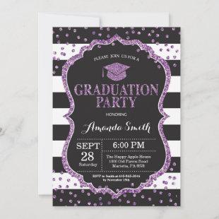 Graduation Party Black Purple Glitter Invitation