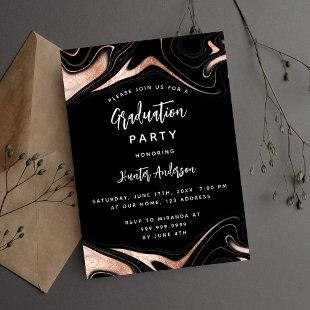 Graduation party black rose gold modern invitation postcard