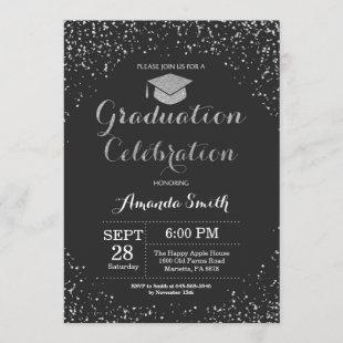 Graduation Party Black Silver Glitter Invitation