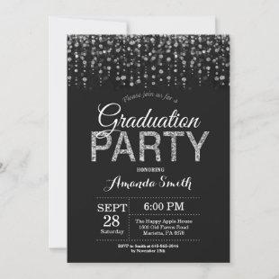 Graduation Party Black Silver Glitter Invitation