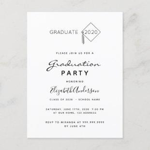 Graduation party black white cap invitation postcard