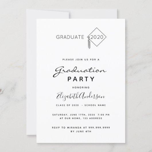 Graduation party black white cap topper 2023 invitation