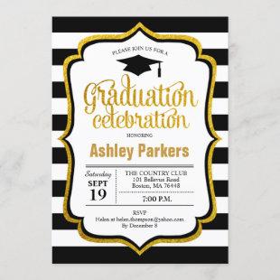 Graduation Party - Black White Gold Invitation