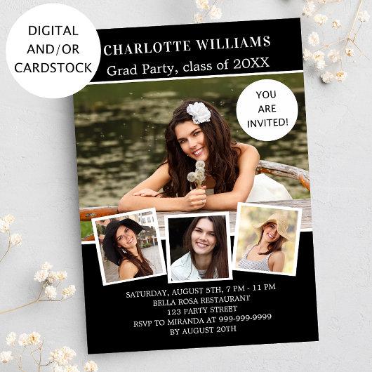 Graduation party black white photo collage invitation