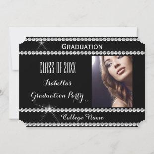 Graduation Party Black White Photo Invitation