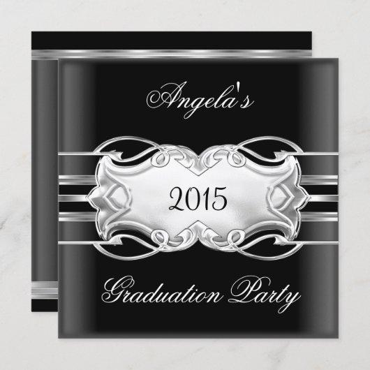 Graduation Party Black White Silver Jewel Elegant Invitation