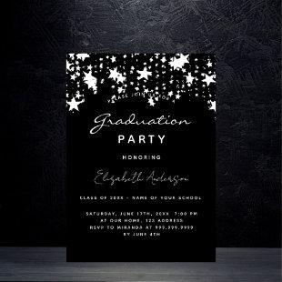 Graduation party black white stars elegant invitation