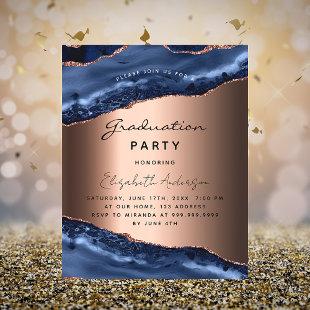Graduation party blue agate rose budget invitation flyer