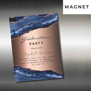 Graduation party blue agate rose gold luxury magnetic invitation