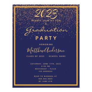 Graduation party blue gold 2023 budget invitation flyer