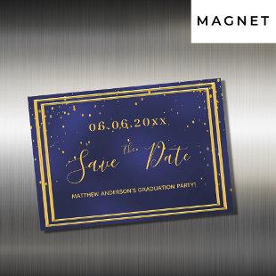 Graduation party blue gold save the date magnet