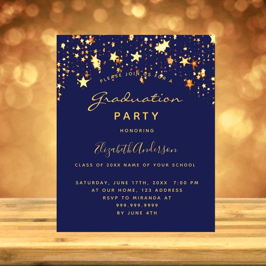 Graduation party blue gold stars budget invitation flyer